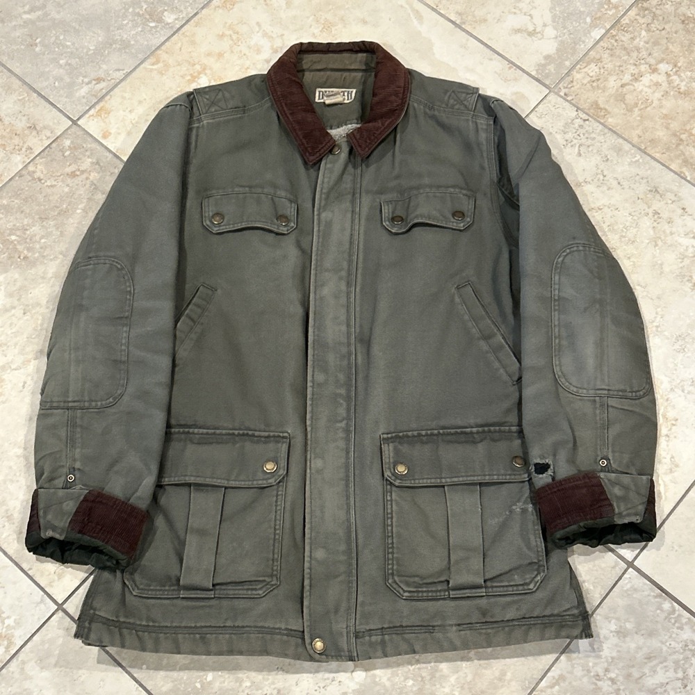 Duluth Trading Co Fire Hose Canvas Jacket Men L Tall Green Sherpa Lined Workwear